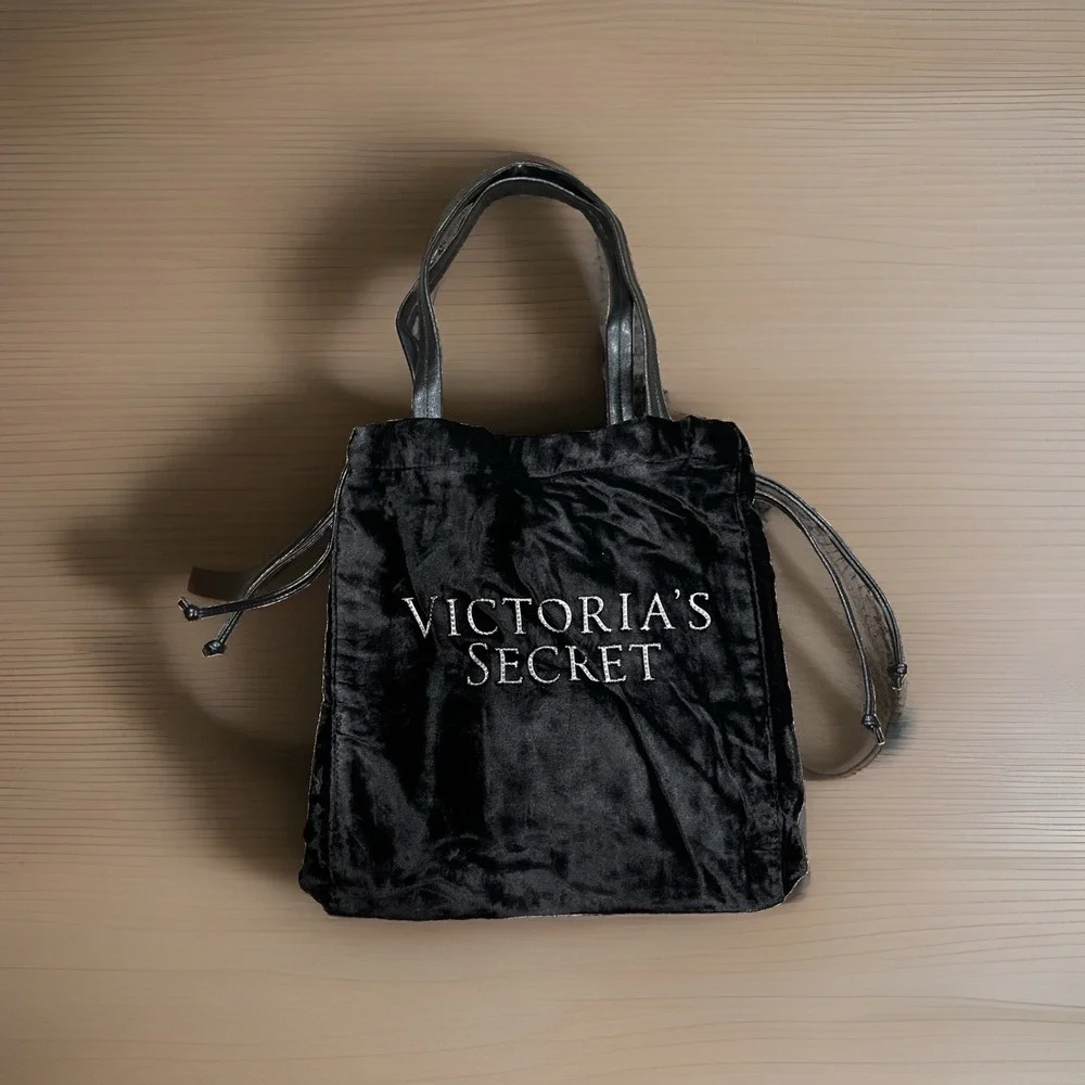 Victoria's Secret Rhinestone Tote Black Luxe Velvet Lined Shoulder Bag - New